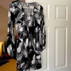 Black and white feather mini dress